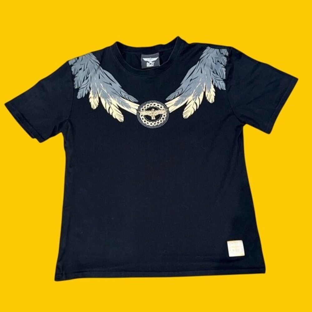 BOY LONDON Gold Wings Chain Metallic Graphic Tee Black | Sz XL